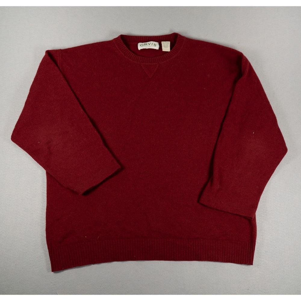 Orvis Mens Sweater Crewneck 100% Cashmere Knit Burgundy Red Large Classic Luxury